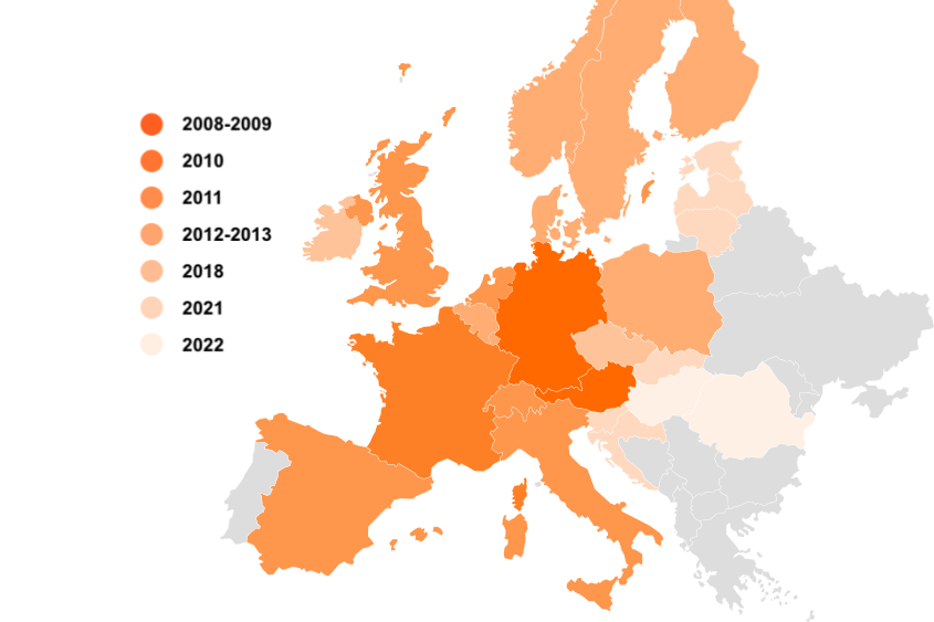 Map of Europe, highlighting Zalando's European markets in orange